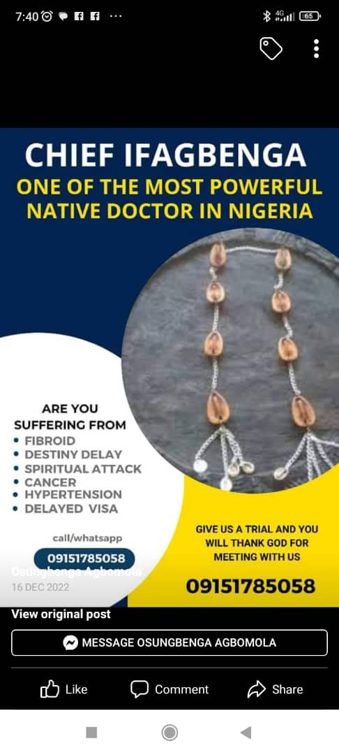 The most powerful native doctor in Nigeria +2349151785058